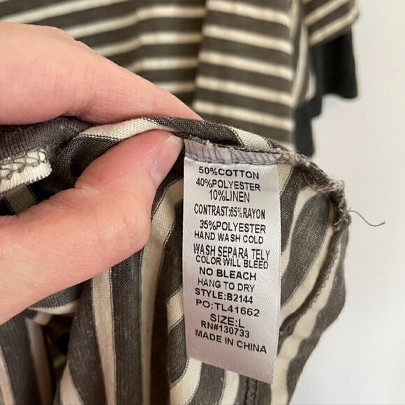 UMGEE Gray Cream Ivory Striped Short Sleeve Cotton Mini T-Shirt Dress / Tunic L - Picture 9 of 14